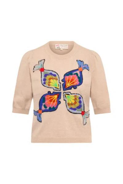 Maison Common Embroidered Half Sleeve Pullover In Multi