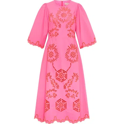 Maison Common Embroidered Poplin Dress In Pink