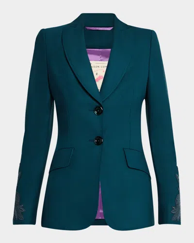 Maison Common Embroidered Sleeve Single-breasted Wool-blend Blazer In Dark Green