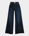 Maison Common Eyelet Cutout Wide-leg Ankle Jeans In Dark Blue
