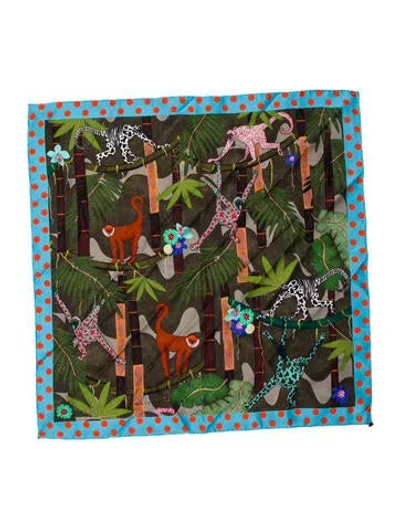Pre-owned Maison Common Festival Quadri Silk Scarf In Blue