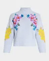 Maison Common Floral Embroidered Wool-cashmere Turtleneck Sweater In Blue