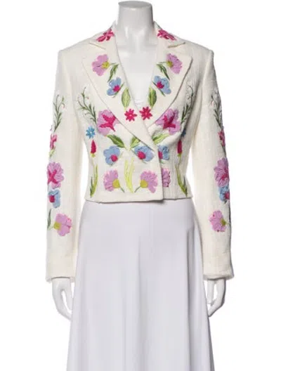 Pre-owned Maison Common Floral Print Blazer In White