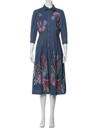 Pre-owned Maison Common Floral Print Long Dress In Blue