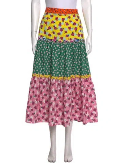 Pre-owned Maison Common Floral Print Long Skirt In Pink