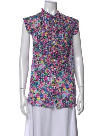 Pre-owned Maison Common Floral Print Short Sleeve Blouse In Multicolor