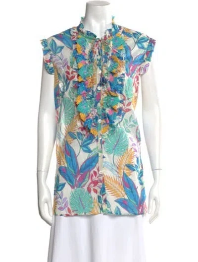 Pre-owned Maison Common Floral Print Tie Neck Blouse In Multi