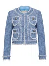 Maison Common Frayed Tweed Jacket In Blue
