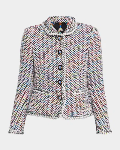 Maison Common Herringbone Tweed Single-breasted Jacket In Ivory Black