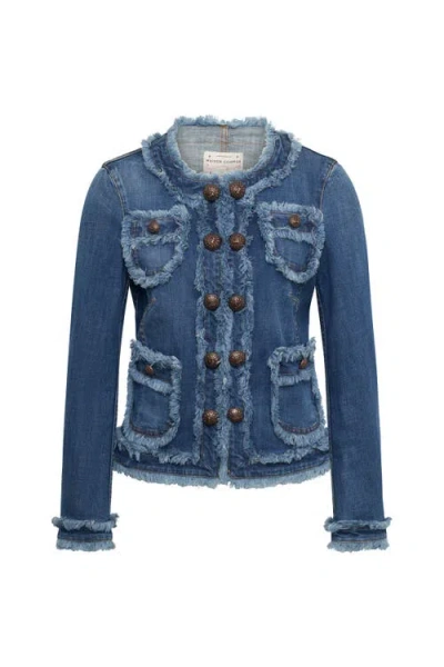 Maison Common Jeans Jacket With Fringes In Jeans Blue