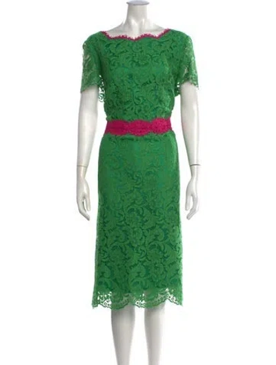 Pre-owned Maison Common Lace Pattern Midi Length Dress In Green