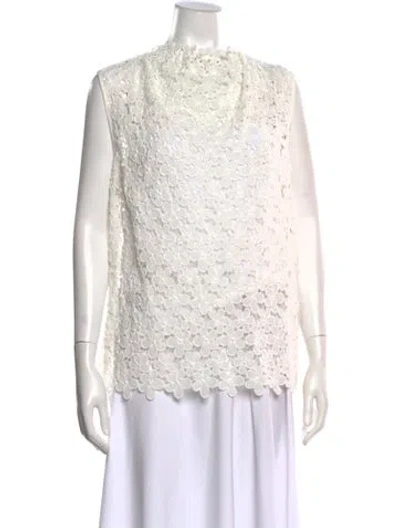 Pre-owned Maison Common Lace Pattern Mock Neck Top In White