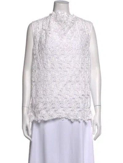 Pre-owned Maison Common Lace Pattern Mock Neck Top In White