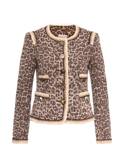 Maison Common Leo Animal-print Tweed Jacket In Braun