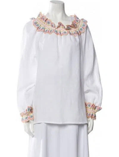 Pre-owned Maison Common Linen Crew Neck Blouse In White