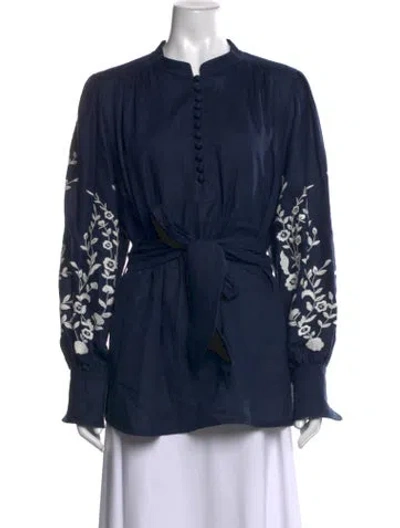 Pre-owned Maison Common Linen Floral Print Blouse In Blue