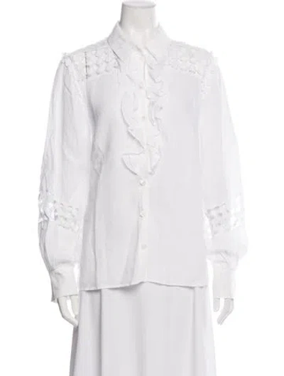 Pre-owned Maison Common Linen Long Sleeve Blouse In White