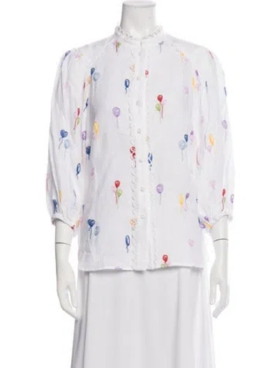 Pre-owned Maison Common Linen Printed Blouse W/ Tags In White