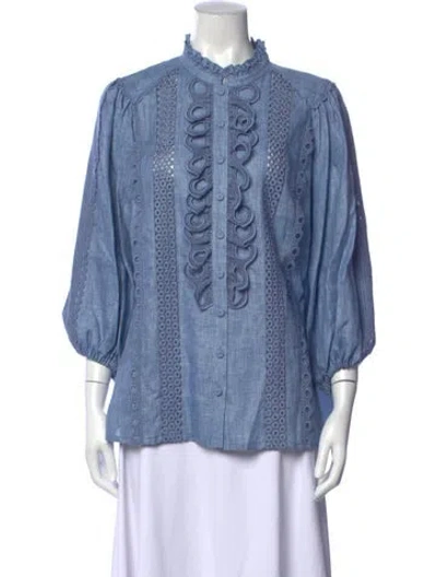 Pre-owned Maison Common Linen Three-quarter Sleeve Blouse In Blue