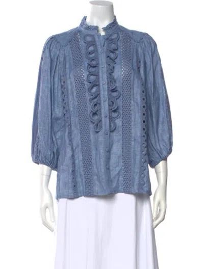 Pre-owned Maison Common Linen Three-quarter Sleeve Blouse In Blue