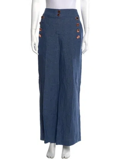 Pre-owned Maison Common Linen Wide Leg Pants In Blue