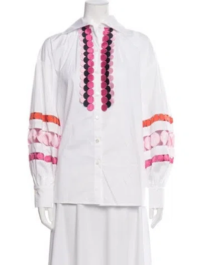 Pre-owned Maison Common Long Sleeve Button-up Top In Pink/white
