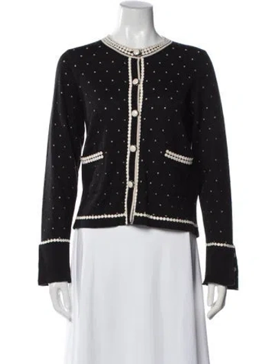 Pre-owned Maison Common Merino Wool Polka Dot Print Button-up Top In Black