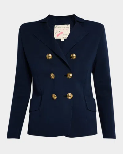 Maison Common Nautical Double-breasted Merino Knit Jacket In Blue