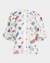 Maison Common Nautical Embroidered Linen Button-down Blouse In Miscellaneous