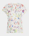 Maison Common Nautical-print Flutter Short-sleeve Silk Blouse In Miscellaneous