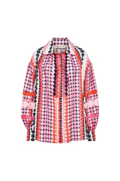 Maison Common Over Sized Printed Linen Statement Blouse In Multi