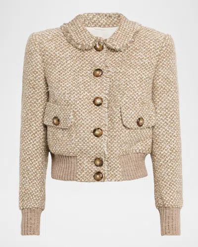 Maison Common Paillette Cashmere Tweed Bomber Jacket In Pink