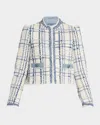 Maison Common Paillette Check Luxury Tweed Jacket In White