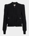 Maison Common Paillette Tweed Bomber Jacket With Metallic Knit Back In Black