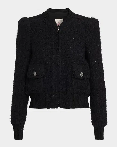 MAISON COMMON PAILLETTE TWEED BOMBER JACKET WITH METALLIC KNIT BACK