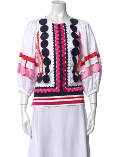 Pre-owned Maison Common Patterned Crew Neck Top In Pink/white