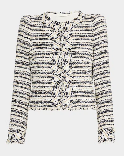 Maison Common Petal-applique Striped Tweed Jacket In Navy