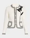 Maison Common Peter-pan Collar Cotton-blend Jacket With Flower In Brown