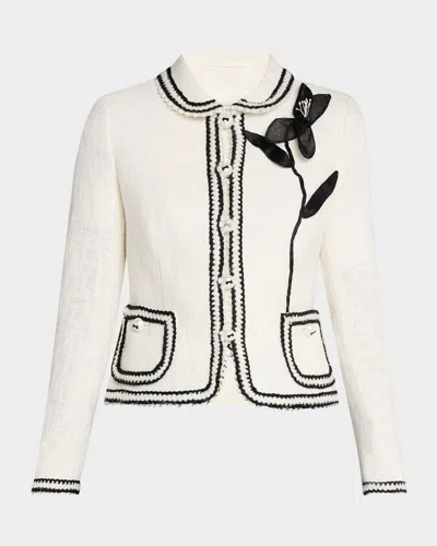 Maison Common Peter-pan Collar Cotton-blend Jacket With Flower In Brown
