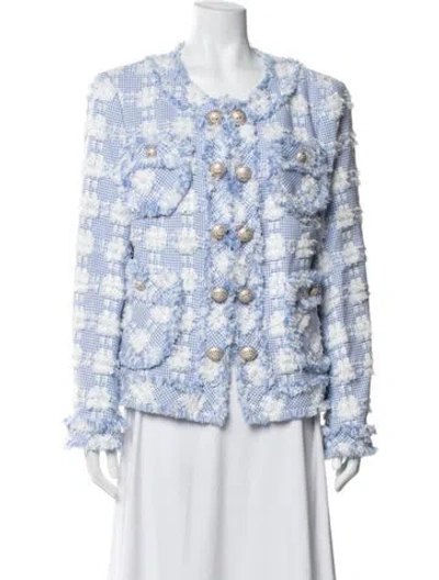 Pre-owned Maison Common Plaid Print Jacket In Blue/white
