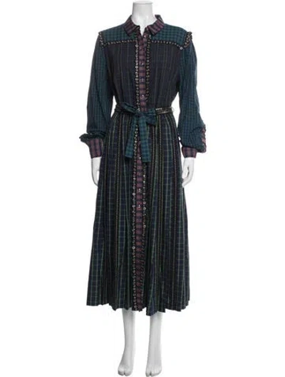 Pre-owned Maison Common Plaid Print Long Dress In Blue