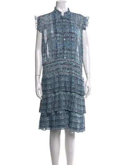 Pre-owned Maison Common Plaid Print Midi Length Dress In Blue