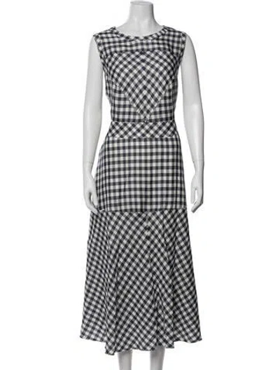 Pre-owned Maison Common Plaid Print Midi Length Dress In Blue/white