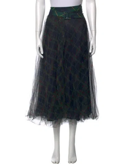 Pre-owned Maison Common Plaid Print Midi Length Skirt In Black