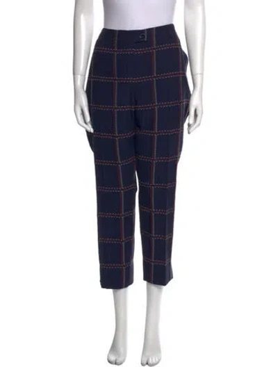 Pre-owned Maison Common Plaid Print Straight Leg Pants In Blue