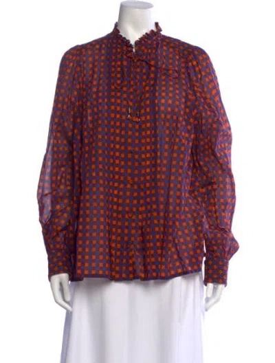 Pre-owned Maison Common Plaid Print Tie Neck Blouse In Multicolor