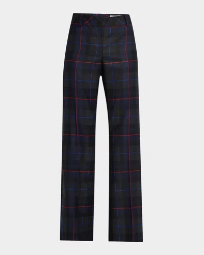 Maison Common Plaid Wool Wide-leg Pants In Black