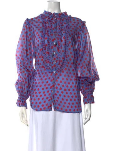 Pre-owned Maison Common Polka Dot Print Long Sleeve Blouse In Blue