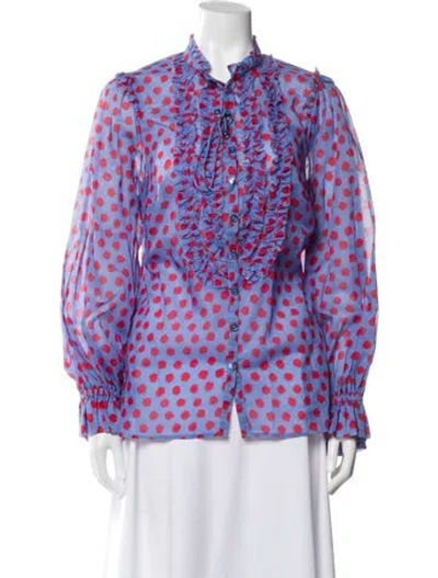 Pre-owned Maison Common Polka Dot Print Tie Neck Blouse In Blue