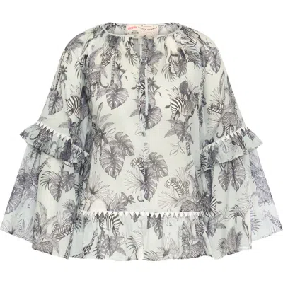 Maison Common Printed Batist Blouse With Ruffles In Mint